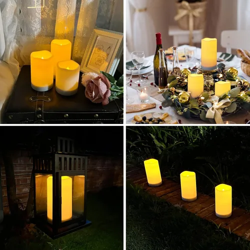Miniatura 6 de NURADA Velas solares grandes para exteriores, juego de velas recargables impermeables sin llama, resina blanca, luz LED, batería solar recargable