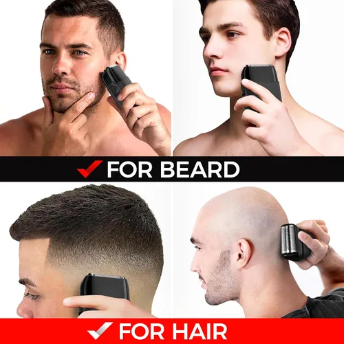 Miniatura 5 de Afeitadora de lámina de metal con tres cuchillas para hombres: doble lámina con recortadora - Afeitadoras faciales de barbero ideales para cabezas