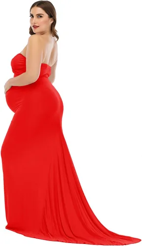 Miniatura 4 de ZIUMUDY Vestido ajustado elegante de maternidad sin tirantes tubo maxi fotografía baby shower vestido