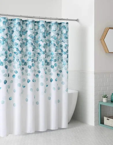 Miniatura 11 de Serafina Home Cortina de ducha bohemia, diseño floral de mandala azul marino, verde azulado, blanco, tela, 72 x 72 pulgadas, resistente a