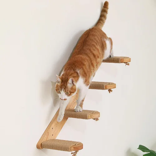 FUKUMARU Estante de escalada para gatos montado en la pared, escalera para gatos de cuatro escalones con rascador de yute para paredes de gatitos,