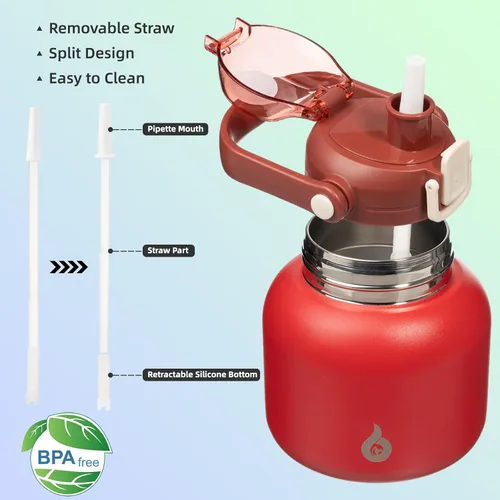 Miniatura 4 de BJPKPK - Botellas de agua aisladas con pajita, botellas de agua bonitas de 27 oz con asa, jarra de metal de acero inoxidable sin BPA, frascos 27 oz