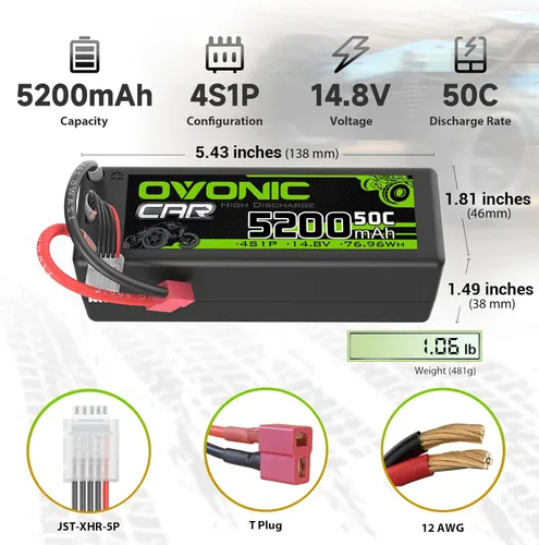 Miniatura 2 de OVONIC 4S Lipo Batería 14.8V 5200mAh 50C Hardcase Lipo Batería con T Plug