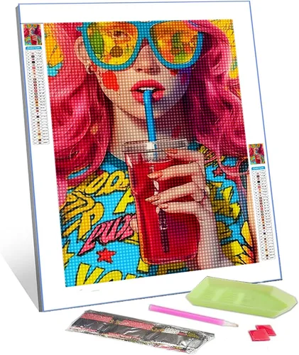 Miniatura 12 de Kits de Pintura de Diamantes Chica Negro Rosa para Adultos DIY Diferentes Pupilas Mujeres 5D Taladro Completo Redondo Cristal Diamantes de Imitación
