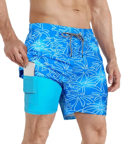 APTRO Traje de baño para hombre con forro de compresión pantalones cortos de natación de secado rápido con forro tipo bóxer