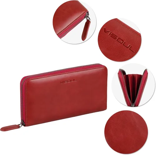 Miniatura 43 de VISOUL Cartera larga de cuero con cremallera para hombres y mujeres con bloqueo RFID, cartera larga de embrague grande con cremallera, Negro