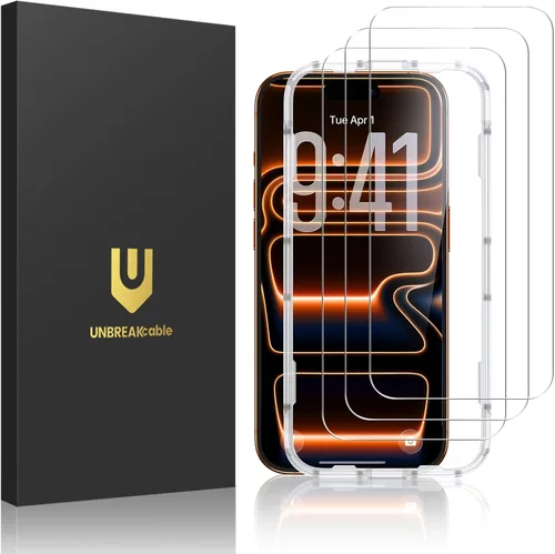 UNBREAKcable Paquete de 3 protectores de pantalla para iPhone 17 Pro Max, vidrio templado doble inastillable [marco de fácil instalación] [dureza