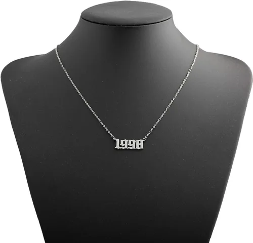 Miniatura 6 de Collar de acero inoxidable chapado en oro de 18 quilates con colgante de número de año de nacimiento y aniversario para mujeres y niñas