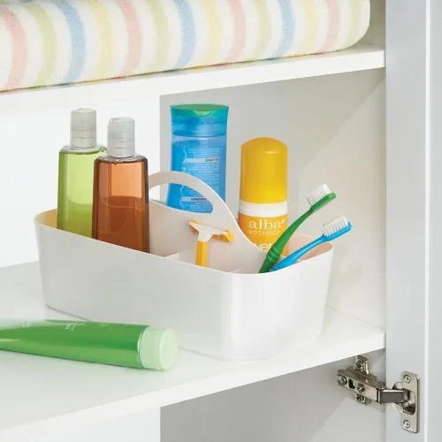 Miniatura 2 de mDesign Organizador de ducha dividido de plástico con asa, almacenamiento para baño o dormitorio, capacidad para jabón de manos, champú, esponjas