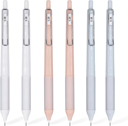 Juego de 6 bolígrafos de gel, bolígrafos de tinta negra de 0.18 mm / 0.28 mm / 0.38 mm de punta ultrafina de escritura suave con empuñadura de