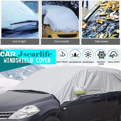 Miniatura 4 de JSCARLIFE Cubierta de media cubierta de automóvil impermeable, cubierta de nieve para parabrisas impermeable, resistente al viento, a prueba