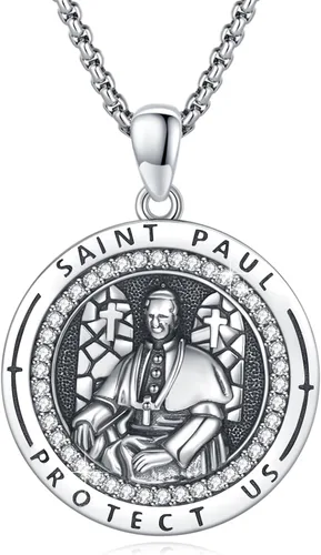 Miniatura 355 de Collar con colgante de plata de ley 925 con medalla de San Patrón, joyería religiosa para hombres y mujeres, con cadena de acero inoxidable 316L