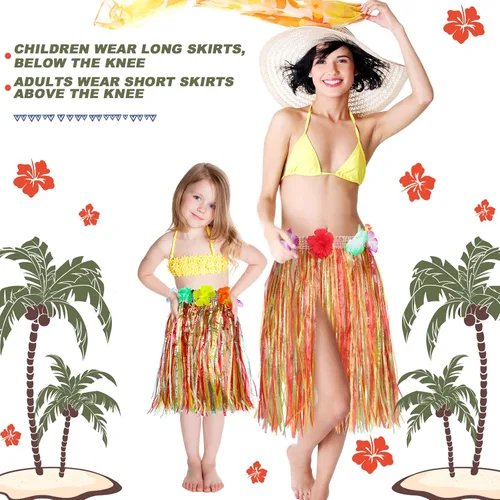 Miniatura 4 de Vicenpal 50 faldas hawaianas de hula de plástico para niños, coloridas danzas, Luau, recuerdo de fiesta, fiesta hawaiana tropical, suministros