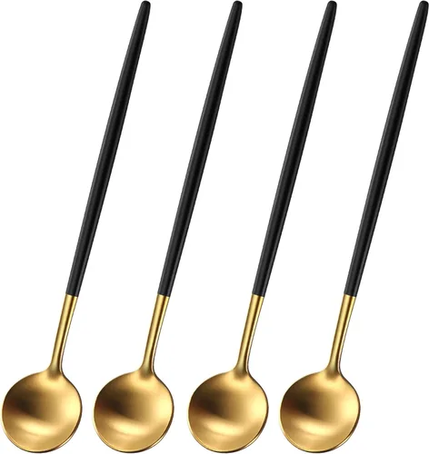 Miniatura 18 de DEHOV 4 cucharas de café 18/10 de acero inoxidable negro satinado de 6.7 pulgadas, cuchara de té helado, cucharas para remover espresso, cucharas
