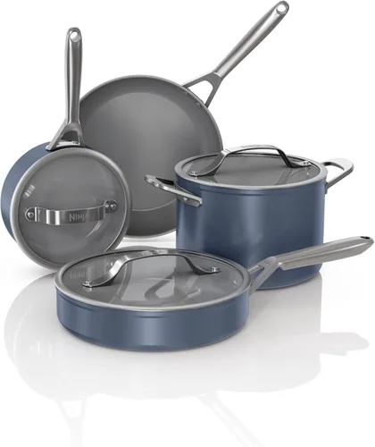 Miniatura 16 de Ninja Ceramic Pro Juego de utensilios de cocina de 11 piezas, juego de ollas y sartenes antiadherentes con tapas de vidrio, sin tóxicos, sin PTFE