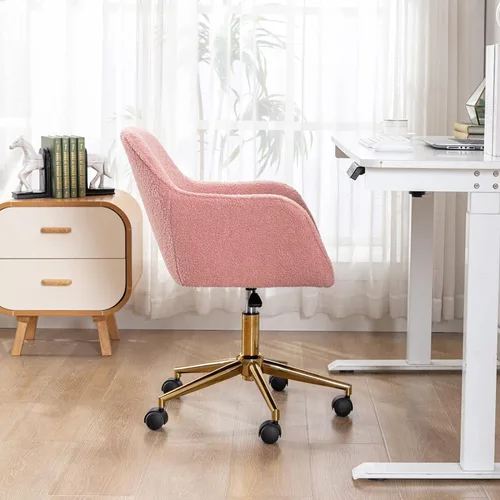 Miniatura 5 de Silla de escritorio moderna de piel sintética para mujeres, niñas y adolescentes, silla de escritorio giratoria ajustable rosa, silla de escritorio