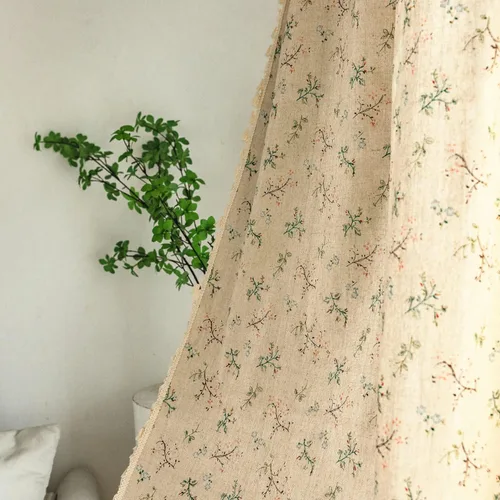 Miniatura 121 de Deeprove Cortinas bohemias para dormitorio, rayas huecas de ganchillo crema y estampado floral, tela de lino de algodón, con borlas beige bohemias
