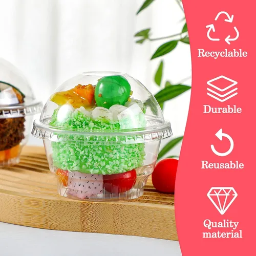 Miniatura 7 de Dingion Juego de 200 tazas de plástico transparente de 5 onzas para postres a granel con tapas de cúpula, vasos de frutas desechables para helado