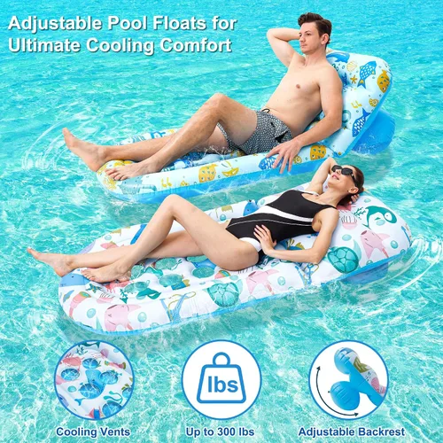 Miniatura 3 de Paquete de 2 flotadores de piscina para adultos, flotadores de piscina Instaywell con respaldo ajustable, balsas flotantes, hamaca de agua