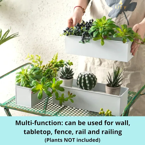 Miniatura 6 de LaLaGreen Maceta de Pared (Paquete de 3, 14 Pulgadas) Macetas Grandes de Montaje en Pared para Suculentas Blancas, Maceta Colgante de Metal
