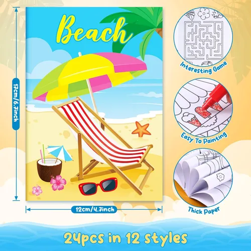 Miniatura 2 de BenLouis 24 piezas de libros para colorear mini de verano para niños, pequeños libros de actividades de fiesta de piscina y playa, suministros