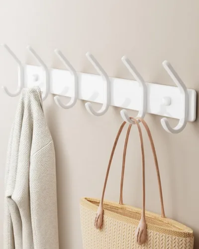 Miniatura 8 de Perchero de montaje en pared (negro, 1 unidad) – Organizador de aluminio de 6 ganchos, instalación de taladro, sostiene abrigos, toallas y bolsas