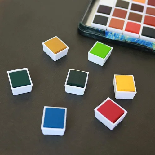 Miniatura 4 de Juego de pintura de acuarela, pigmento sólido de 36 colores en medias sartenes de 0.07 onzas líquidas con paleta de mezcla, kit de pintura