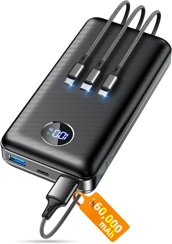 Miniatura 9 de Portable Charger Power Bank, 60000mAh Battery Pack with 3 in 1 USB-C/iOS/Micro-USB Cable, 22.5W Fast Charging Portable Phone Charger, Travel Camping