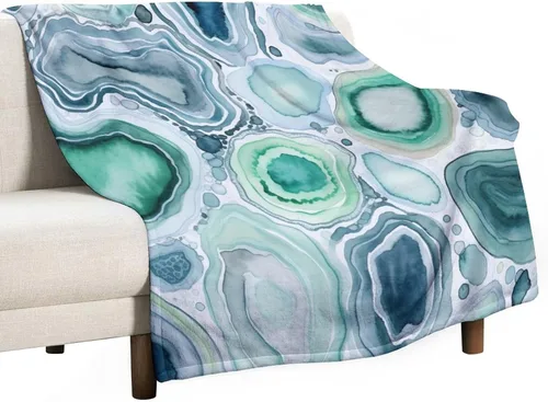 Miniatura 23 de Manta de forro polar de felpa, geoda de ágata, patrón de acuarela, azul, verde, gris, ligera, súper suave, acogedora, de lujo, manta de microfibra