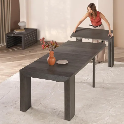 Miniatura 16 de Transformer Table - Mesa de comedor extensible de madera maciza, asientos 2-12, mesa de comedor expandible, muebles que ahorran espacio, muebles