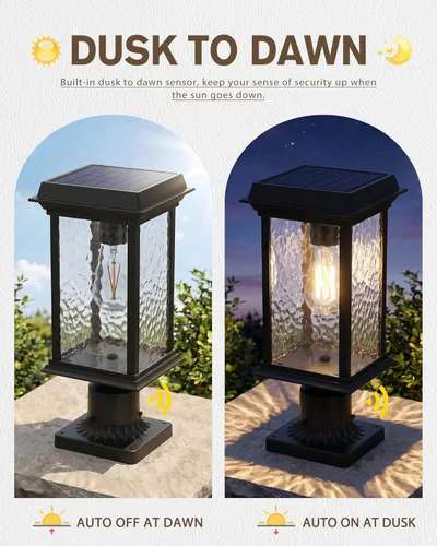 Miniatura 6 de Beionxii Outdoor Solar Post Lights, Dusk to Dawn Solar Lamp Post Light,Solar Powered Outdoor Lamp Post Light with Pier Mount Base,Black