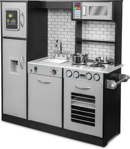 Miniatura 11 de Lil' Jumbl Set de Cocina Infantil, Cocina de Madera de Juguete, Heladera con Hielo Operada a Batería y Microondas con Sonido Realista, Incluye Ollas
