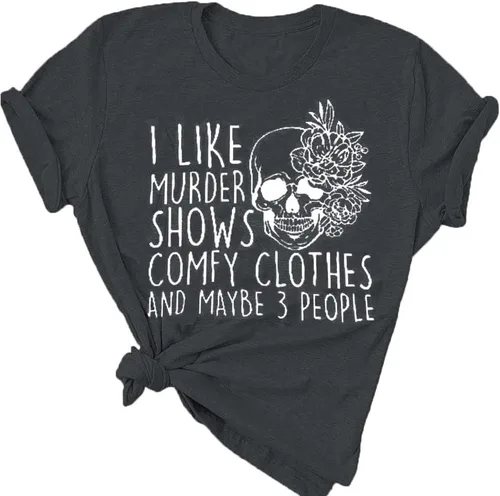 Camiseta de manga corta con texto en inglés I Like Murder Shows Friends, camiseta de terror con texto en inglés Maybe 3 People