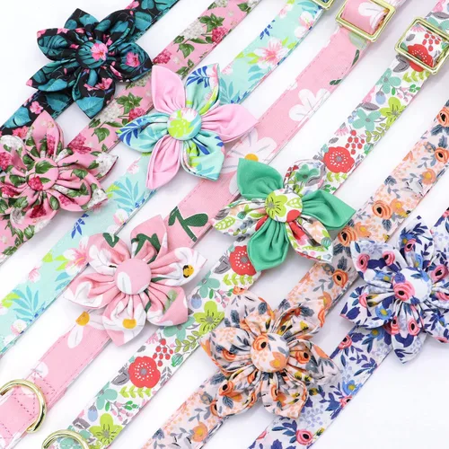 Miniatura 3 de Beirui Collares de perro lindos para niñas con patrones florales vibrantes, collar de perro femenino con flor para caminar, collar ajustable rosa