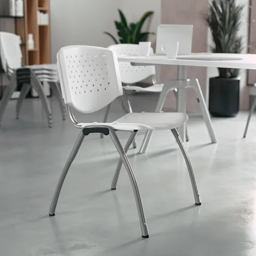 Miniatura 14 de BizChair Casa y Oficina Silla de Pila de Plástico Verde con Respaldo Perforado - Silla de Invitados