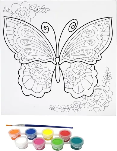 Misco Juguetes de pintura de lienzo para fiestas, kit de arte de 11 piezas de lienzo predibujado para pintar y sorber, 8 colores y pincel incluidos,