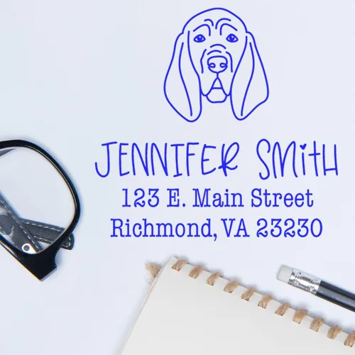 Miniatura 72 de Sello de dirección personalizado Basset Hound – Sello personalizable con nombre y dirección para sobres, ideal para amantes de los perros