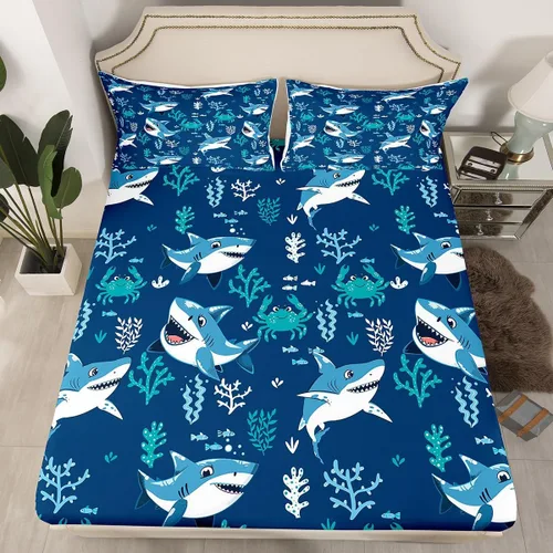 Miniatura 22 de Erosebridal Juego de sábanas bajeras de pulpo oceánico, tamaño individual, juego de ropa de cama temática de playa costera, decoración náutica