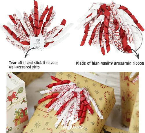 Miniatura 2 de HUIHUANG Lazo de regalo de Navidad para regalos, lazos rizados para envolver regalos, bastón de caramelo, lazos de Navidad rojos y blancos