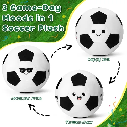 Miniatura 2 de Achwishap Soccer Ball Plush, Cute Sports Ball Stuffed Toy with 3 Facial Expressions, Soft Throw Plushies Pillow for Room Decor, for Boys Girls