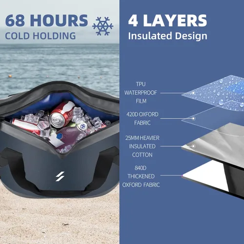 Miniatura 4 de ROCKBROS Bolsa térmica suave con aislamiento de mano, enfriador de lados suaves, 22L, a prueba de fugas, bolsa enfriadora para campamento