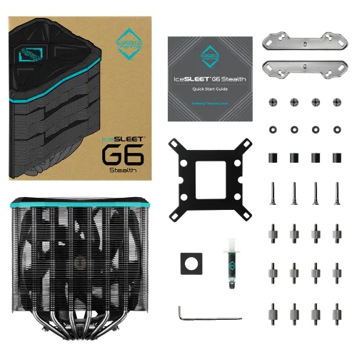 Miniatura 6 de Iceberg Thermal IceSLEET G6 Stealth - Tubo de calor de 6 táctiles directos chapado en níquel, con ventilador silencioso ultra de 5.512 in, enfriador
