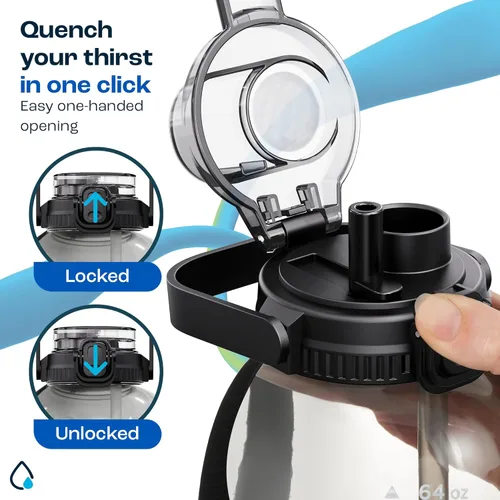 Miniatura 7 de AQUAFIT Botella de agua de 64 onzas con marcador de tiempo - Pajilla y tapa de trago 2 en 1 - Botella de agua grande sin BPA con pajilla - Botella