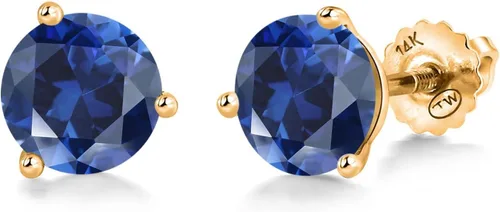 Miniatura 240 de Gem Stone King Aretes de Martini de oro amarillo de 14 quilates Aretes de tuerca de 3 puntas para mujeres y hombres Redondos de 0.236 pulgadas