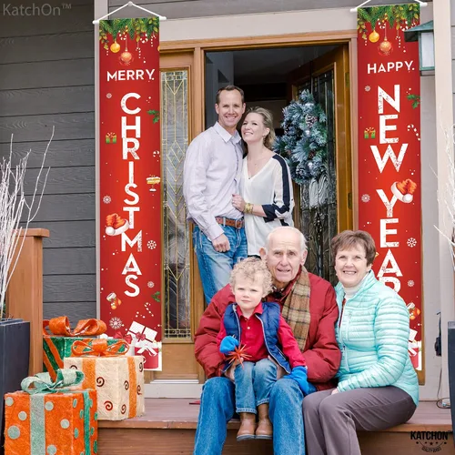 Miniatura 7 de KatchOn, Cartel de Feliz Navidad – 72 x 12 pulgadas, paquete de 2 Cartel de Feliz Año Nuevo para decoraciones de Año Nuevo 2025 Cartel de puerta