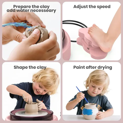 Miniatura 4 de Skirfy Mini Torno de Alfarería para Principiantes Adultos con Pedal de Pie, Máquina de Cerámica de 9.5" para Niños, Manualidades que Brillan