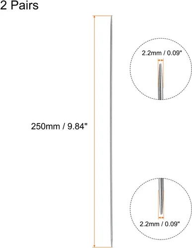 Miniatura 2 de uxcell Juego de 2 pares de agujas de tejer, 0.087 in de diámetro, 9.84 pulgadas de largo, acero inoxidable, agujas de suéter de doble punta