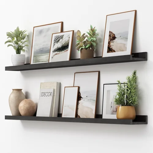 Miniatura 25 de FLYJOE Estante de repisa de fotos para pared, 24 pulgadas de madera de fresno maciza, estantes para libros de guardería, estantes flotantes