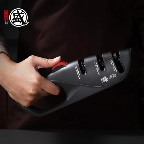 Miniatura 4 de MITSUMOTO SAKARI Afilador de cuchillos japonés de 3 etapas, afilador de cocina ajustable con ranuras gruesas, finas y para tijeras para cuchillos
