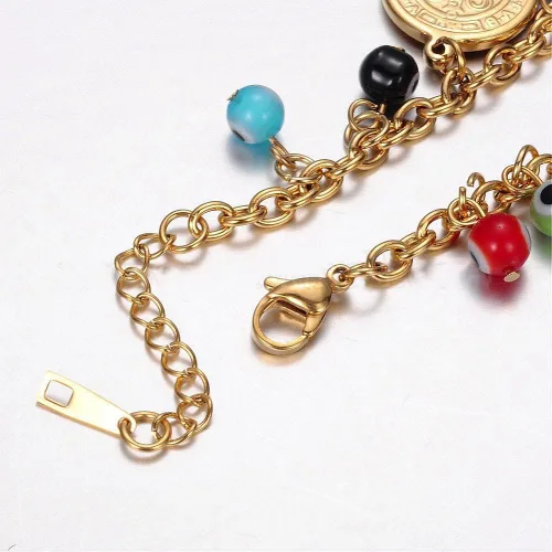 Miniatura 3 de Pulsera de acero inoxidable con cuentas de mal de ojo de langosta San Benito, plata de 7 pulgadas Z39